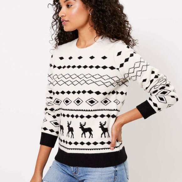 LOFT Fair Isle Reindeer Print Long Sleeve Pullover Sweater (NWT) - Picture 5 of 5